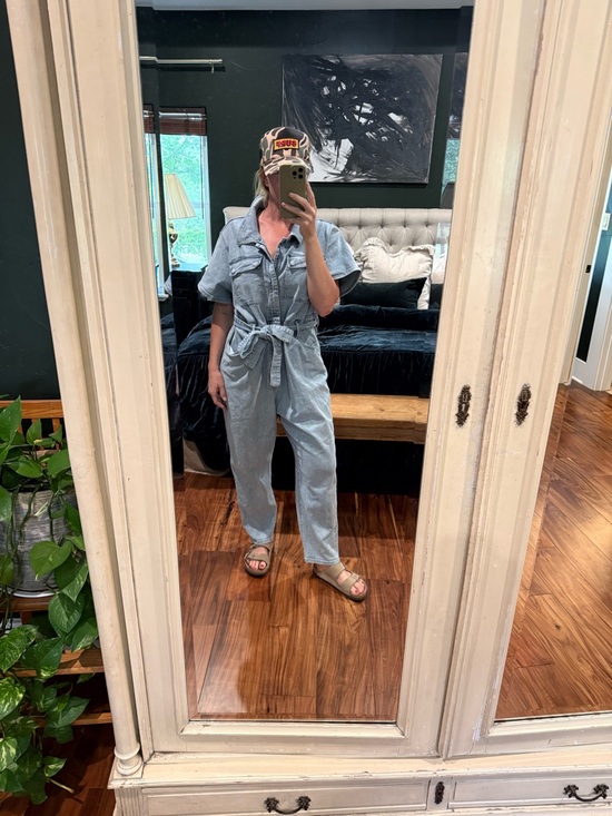 Good American Pants - GOOD AMERICAN Light Wash Denim Utility Jumpsuit - Tie Waist